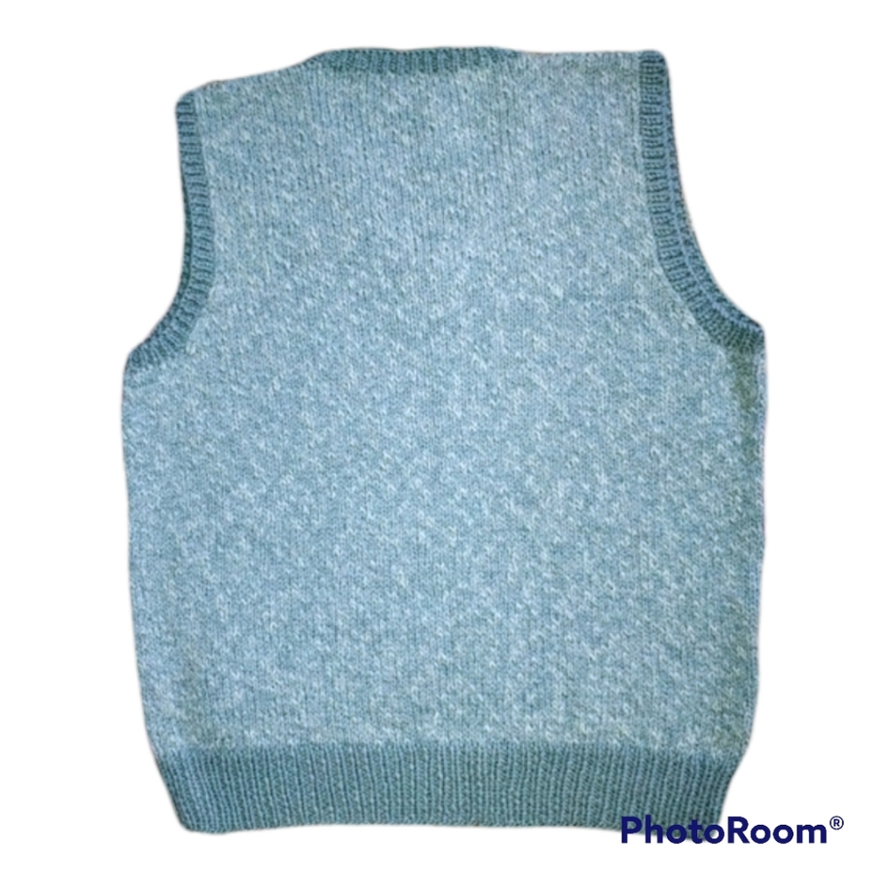 Hand Knit Wool Vest Loose Fit Contrast Ribbed Edges - Picture 7 of 8